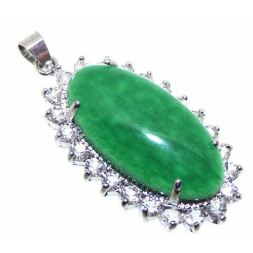 Zirconia and Green Jade Gemstone Crystal Pendant